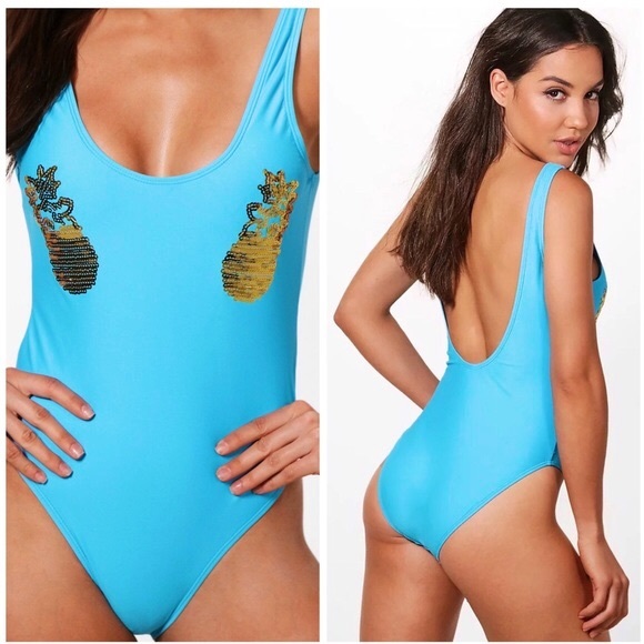 NWT Boohoo Spain Boutique Sequin Pineapple Swimsuit One Piece